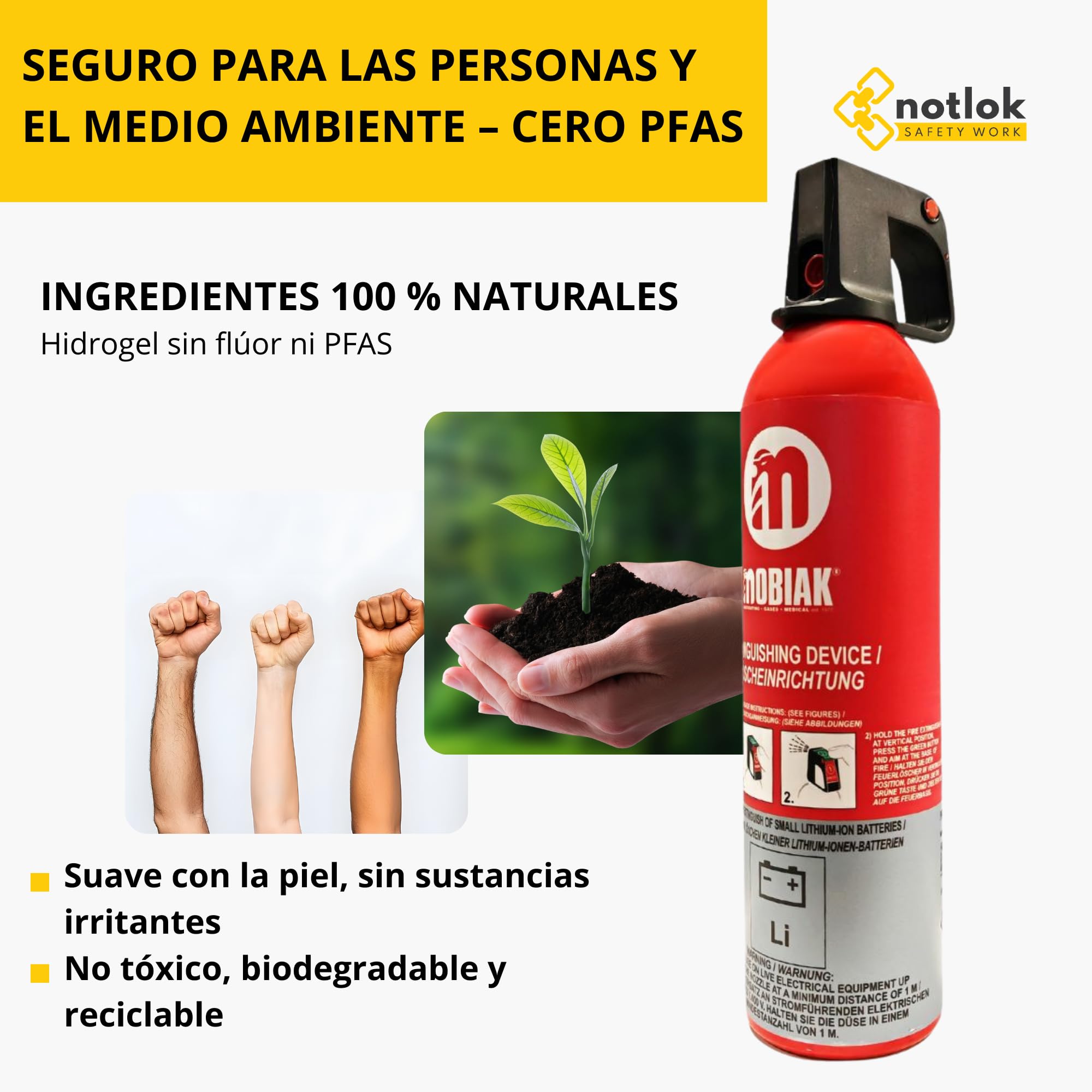 Extintor sin flúor 750 ml eléctrico | Seguro para la Piel | para baterías de Litio, E hasta 1000V | Extintor para casa, Extintores Coche, Barco