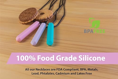 Miniatura 5 de Juego de 3 collares sensoriales de lápiz, lo mejor para niños o adultos a los que les gusta morder o tener autismo, juguetes masticables de silicona