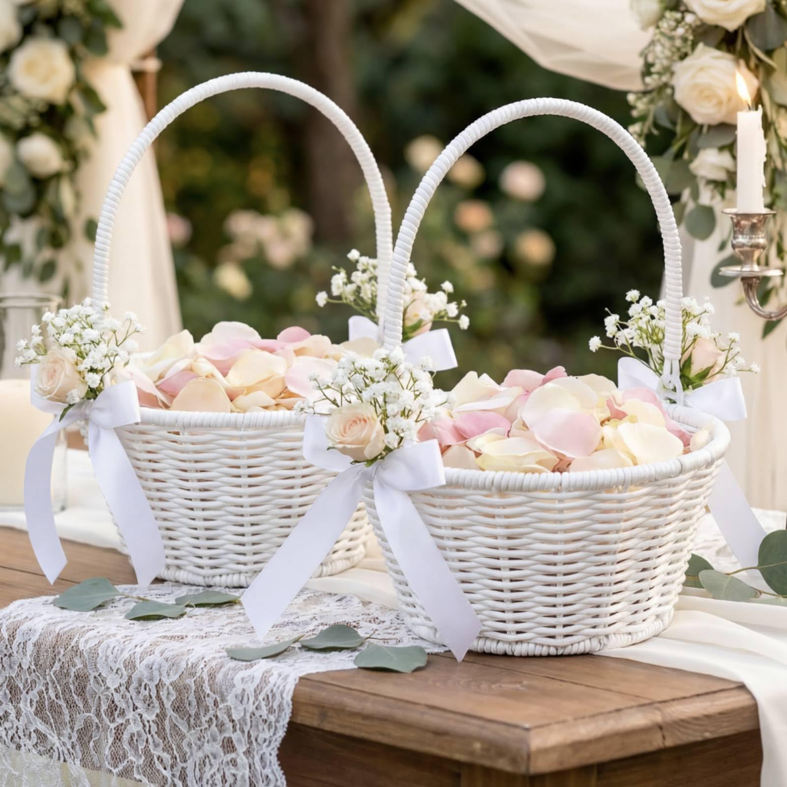 Photo 1 of Remerry Woven Flower Girl Baskets - White, Set of 2
