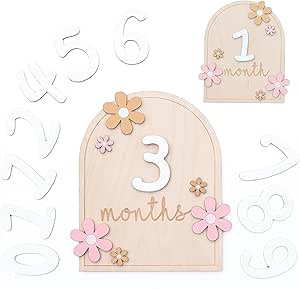 Baoswi Baby Monthly Milestone Cards, Baby Milestone Book, Wooden Monthly Milestone Discs, Newborn Photography Props to Document Your Baby´s Growth, Baby Announcement Sign