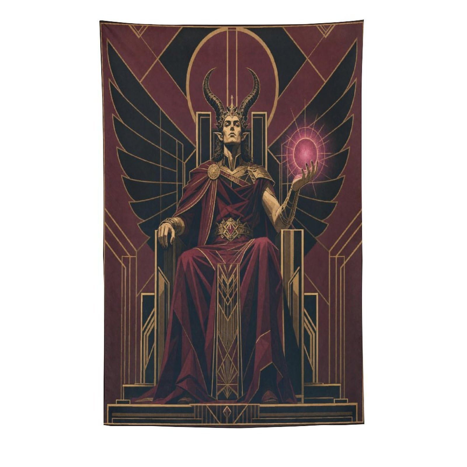 Winged King on Throne Wall Tapestry, Fantasy Illustration, Entryway