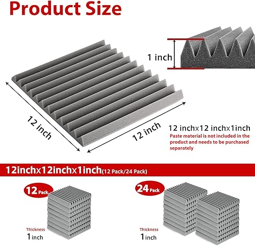Miniatura 8 de FONESO Paneles acústicos, paneles de espuma insonorizada de alta densidad para paredes, paneles absorbentes de sonido, paneles de espuma acústica
