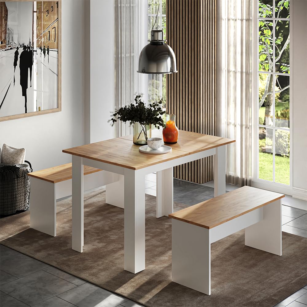 Vicco Conjunto de Banco de Esquina Sentio Roble Blanco/Dorado 112x73.6 cm
