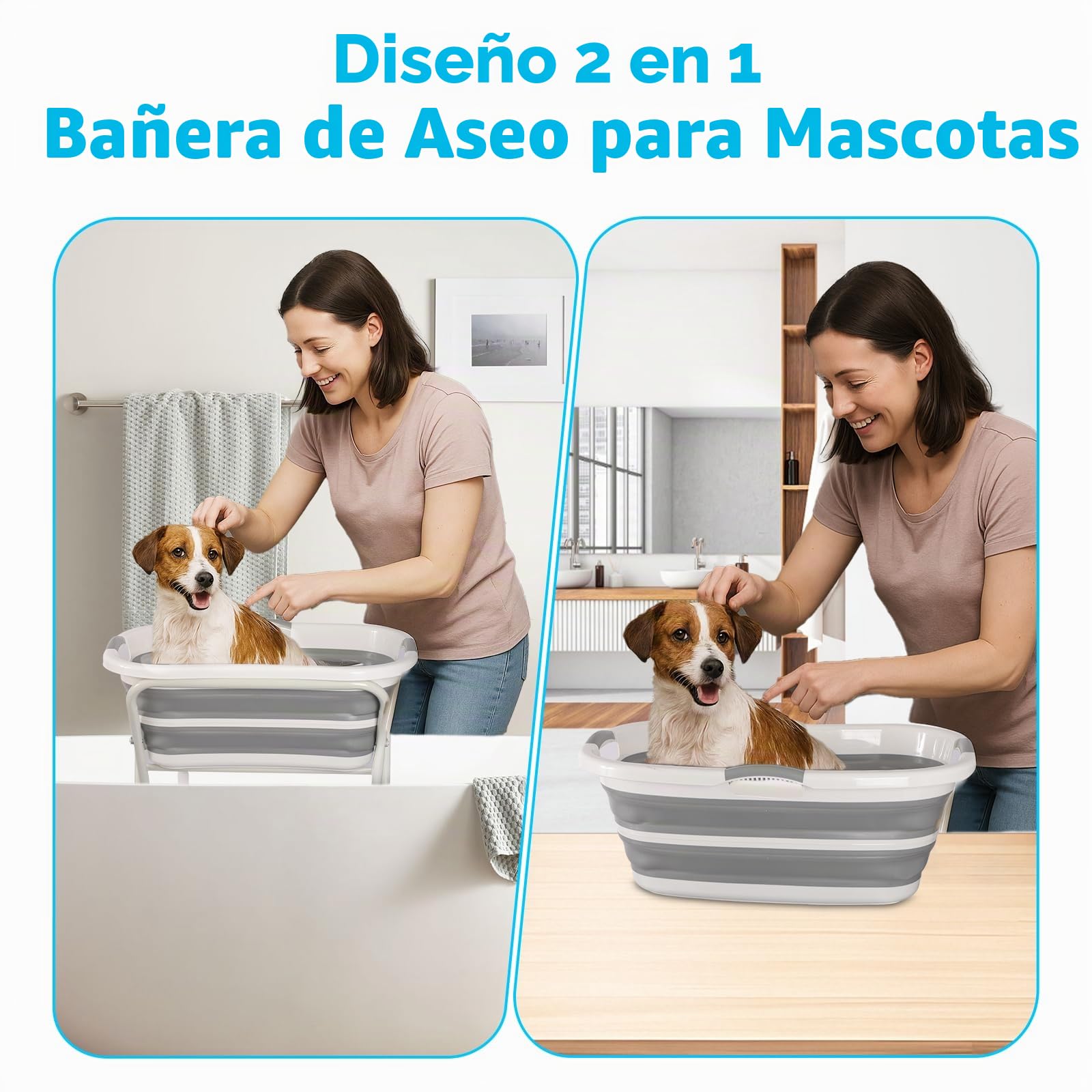 Bañera plegable para perros: estación de lavado portátil 2 en 1, estación de lavado para aseo con desagüe y estante, ducha para perros de tamaño pequeño a mediano, gatos y mascotas, para interior y