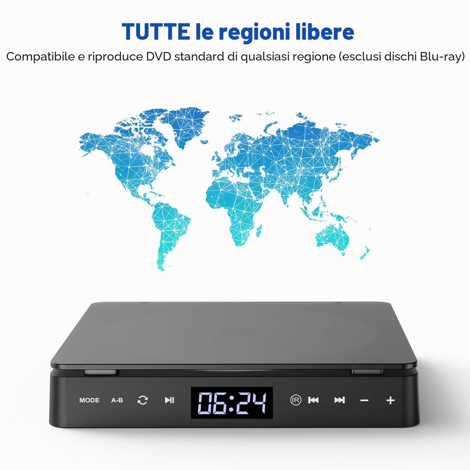 Gueray Lettore DVD per TV Tutte le regioni Free Portatile Mini DVD CD Lettore con HD 1080P HDMI/AV USB/3.5MM AUX Port, Includere Telecomando HDMI & Cavo AV (dvd-708)