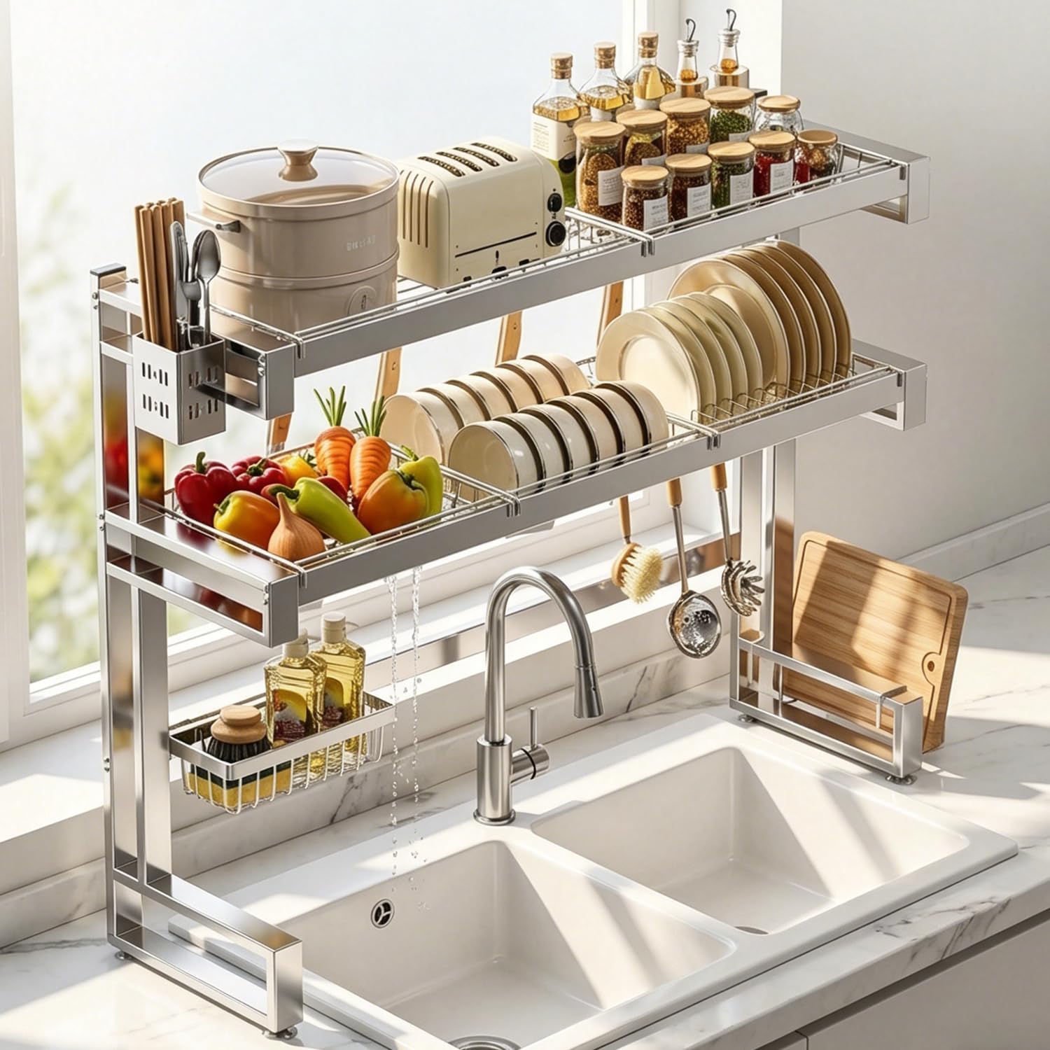 COMFYHOME Stainless Steel Over Sink Dish Rack Silver - Image 1