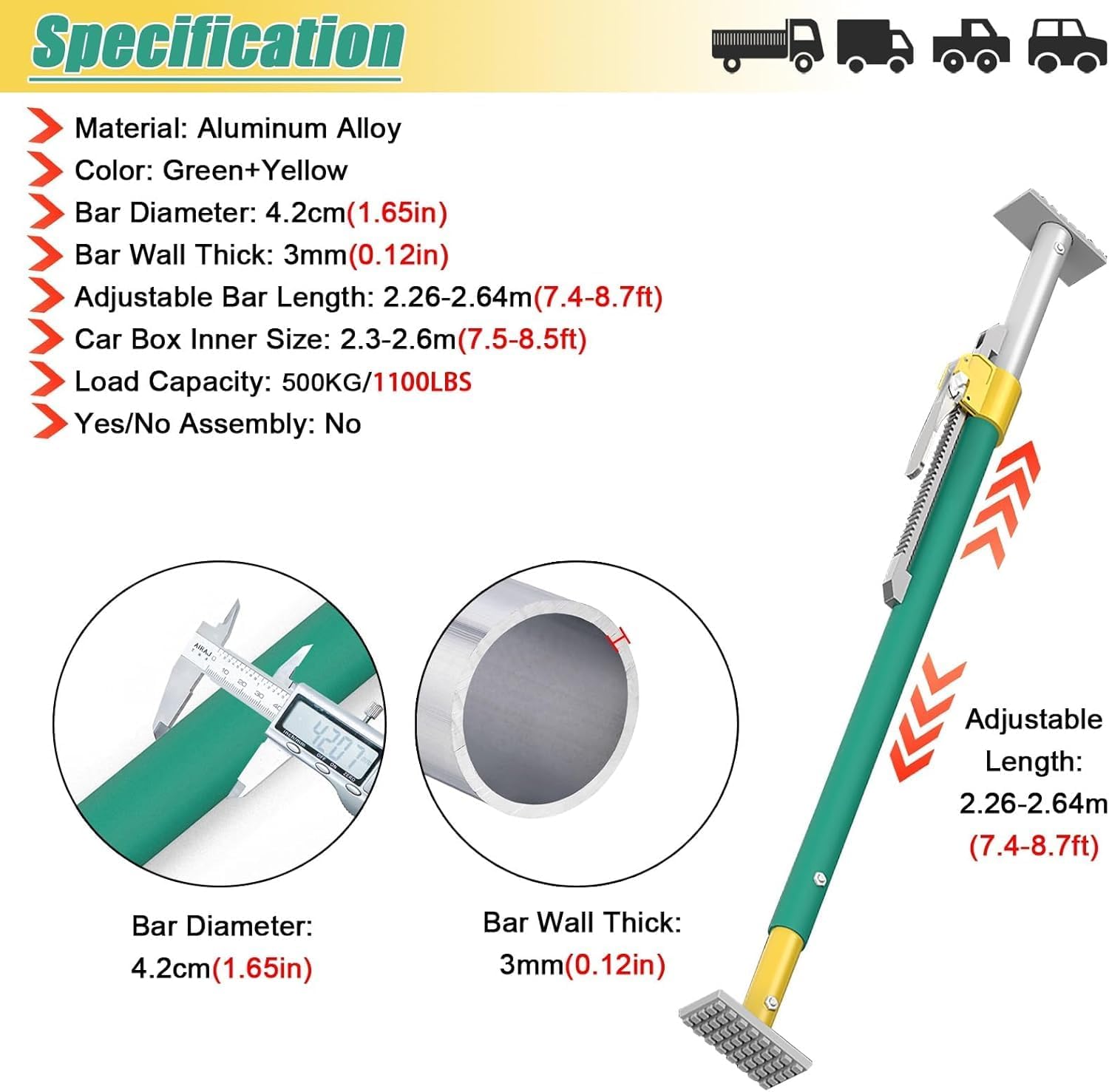 1 2 3 4 Pack Truck Bed Cargo Stabilizer Bars with Non-Slip Pad, Adjustable Ratcheting Cargo Bar for Box Truck, Pickup Truck Bed/Trailer/Semi Trailer Load Divider Pole Aluminum Telescopic(Silver-Pack o