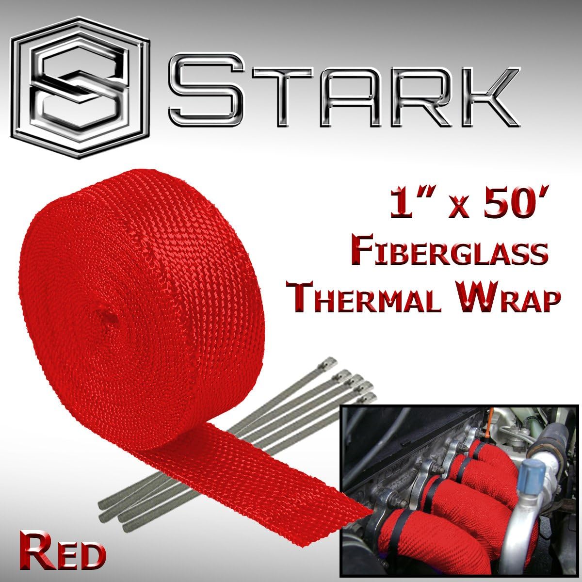 Stark Thermal Wrap 2" Wide x 50' Long - Fiberglass Heat Shield Exhaust Manifold/Header Wrap - Purple