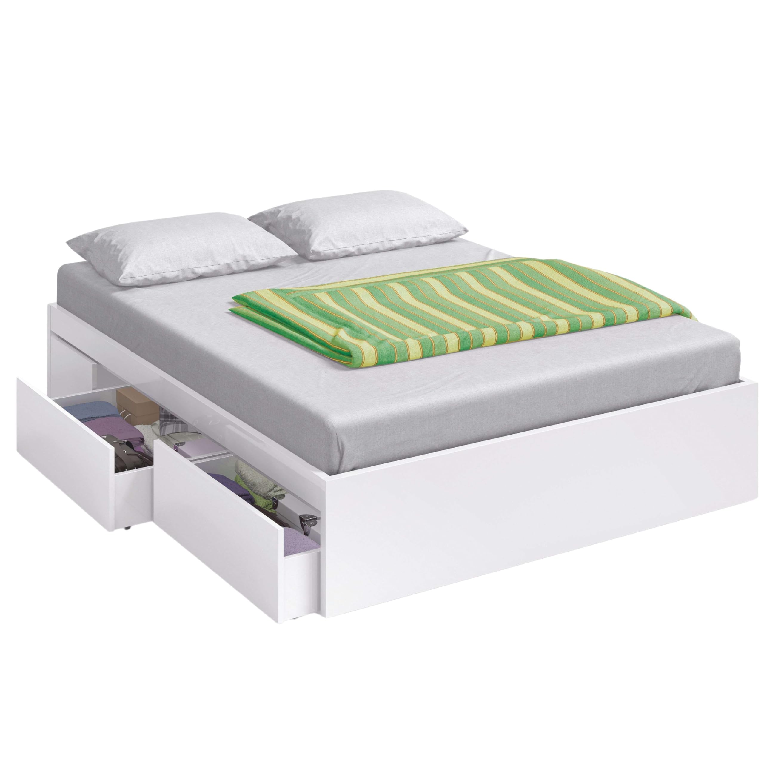 Habitdesign Estructura Cama Matrimonio con 4 Cajones, 156x196x37 (AnchoxFondoxAlto-en cm), Estructura Cama Doble Color Blanco Artik, Modelo Kendra (Sin Somier)