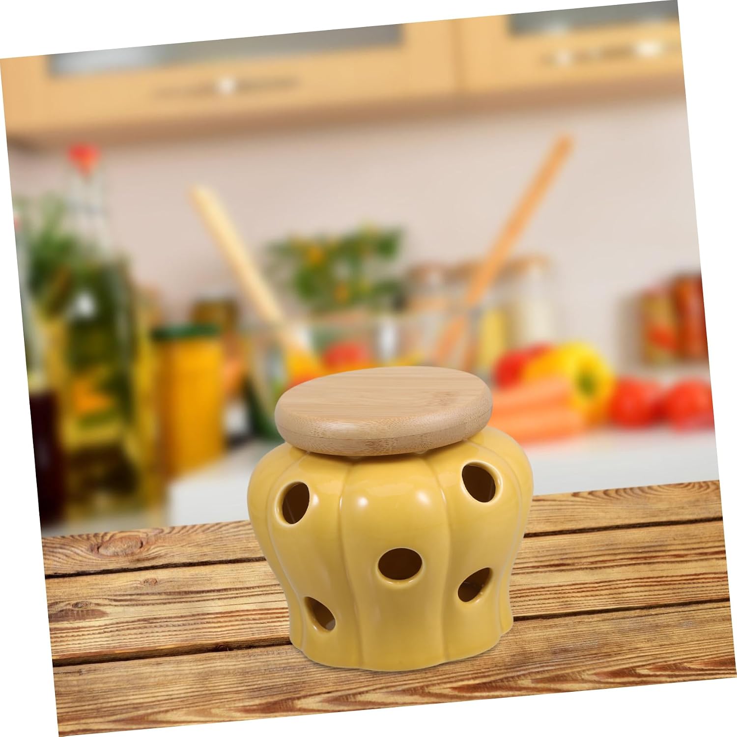 Home Kitchen Storage Canister Garlic Holder Onion Jar Countertop Decorative Tank