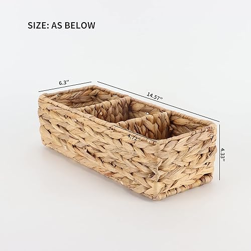 Miniatura 3 de YAHUAN Cesta de almacenamiento de jacinto de agua tejida con cestas de mimbre de 3 secciones para estantes, cestas de escritorio tejidas a mano para
