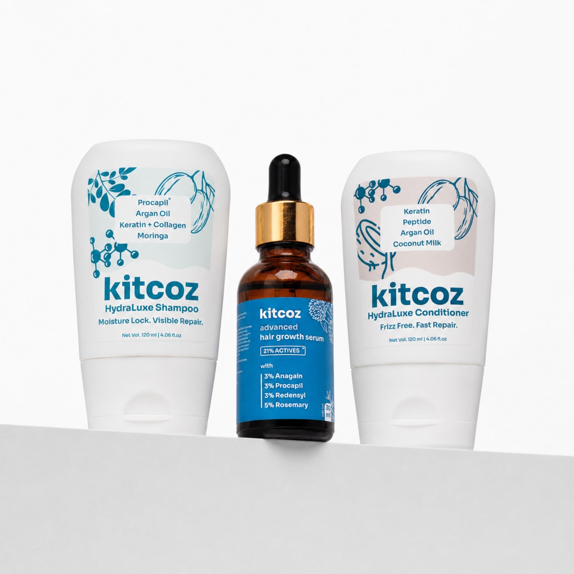 Kitcoz Hair Strengthening, Growth & Repair Combo Kit | Hair Fall Control, Repair, Scalp Nourishment & Frizz Control | Shampoo (120ml), Conditioner (120ml) & Advanced Growth Serum (30ml)-image-17