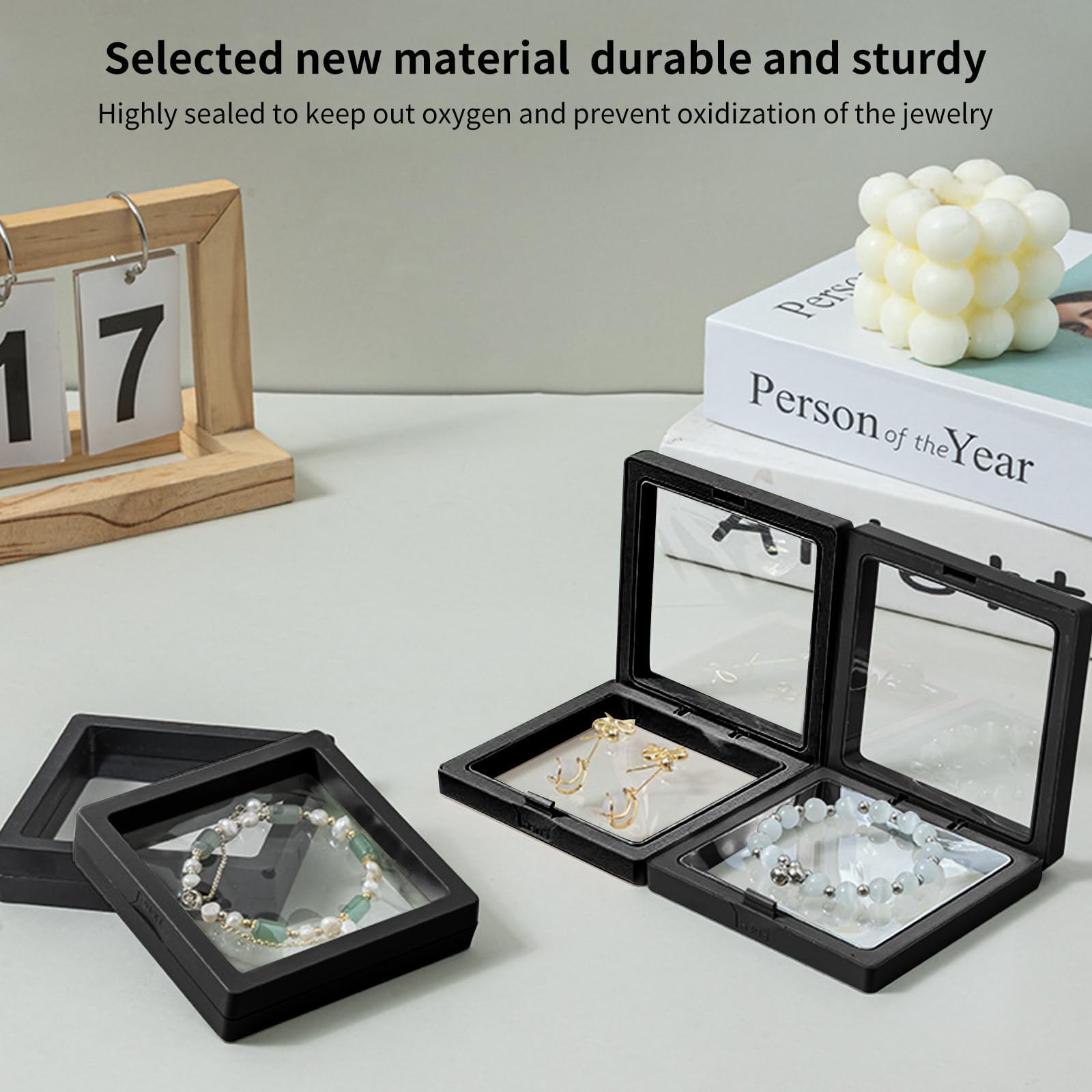 Pływające ramki ekspozycyjne 3D 11 x 11 cm, czarne, pyłoszczelne, przenośne, przezroczyste, z folii PE, pudełko do przechowywania biżuterii, na pierścionki, kolczyki, naszyjniki, medaliony, znaczki