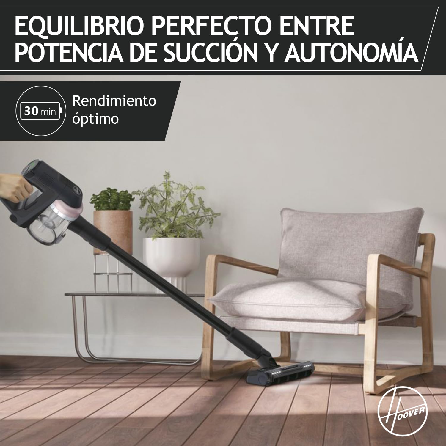 Hoover Aspiradora Escoba Sin Cable Especial Suelos Duros, 1200 POWERTIME, Alta Potencia, Cepillo Antienredos, Luces LED, Ligera, Ideal para Rincones [HF401H]