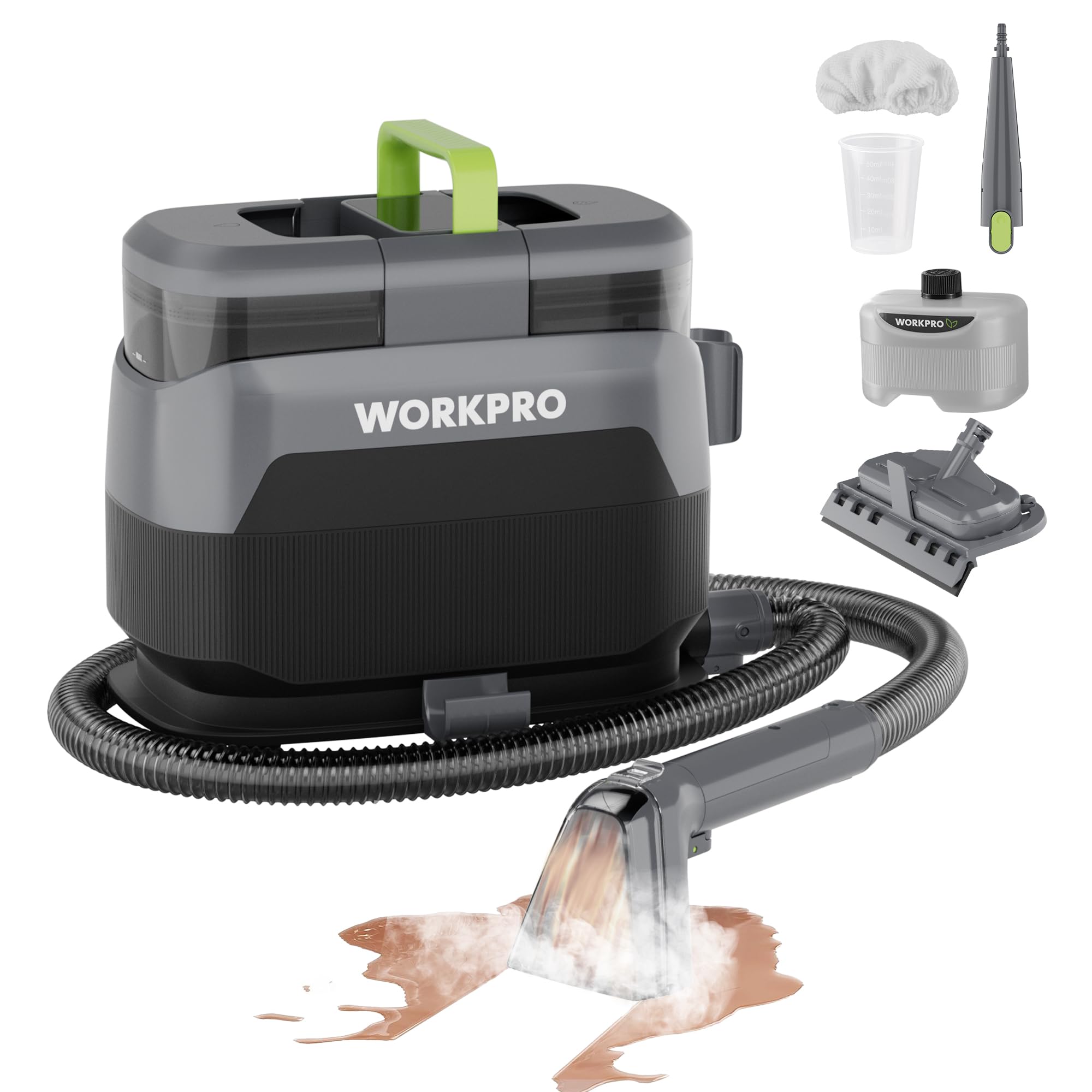 WORKPRO Aspirapolvere Lavatapetti e Lavatappezzeria, 16 kPa Pulitore a Vapore per Divani, 4 Modalità di Pulizia, Accessori Multipli, Pulitore Portatile per Macchie di Animali, Divano, Auto, Tappeto