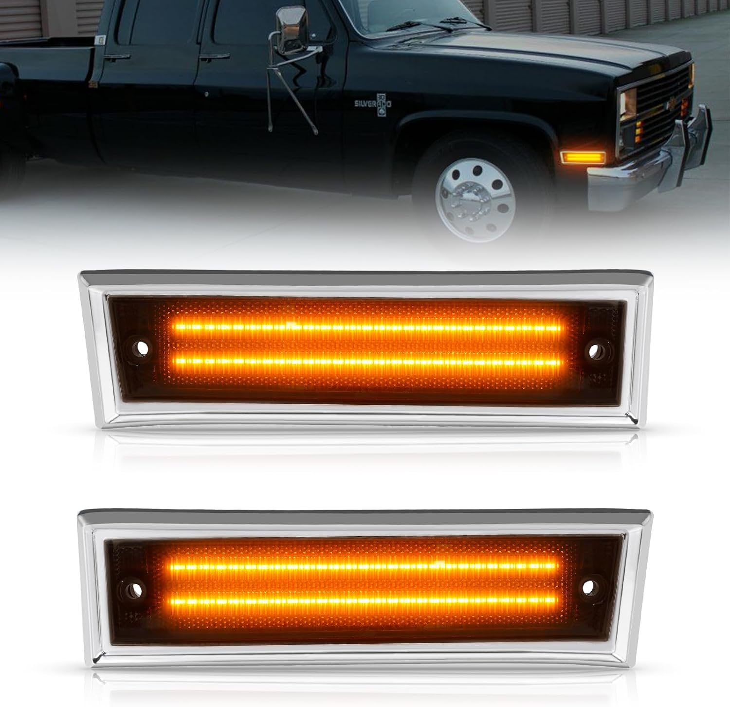 Front LED Side Marker Lights Fender Bumper Lamps Compatible with Chevy C/K C10 C20 C30 Pickup Trucks Blazer Suburban Jimmy 1981-1991 Smoked Lens 2 Pieces