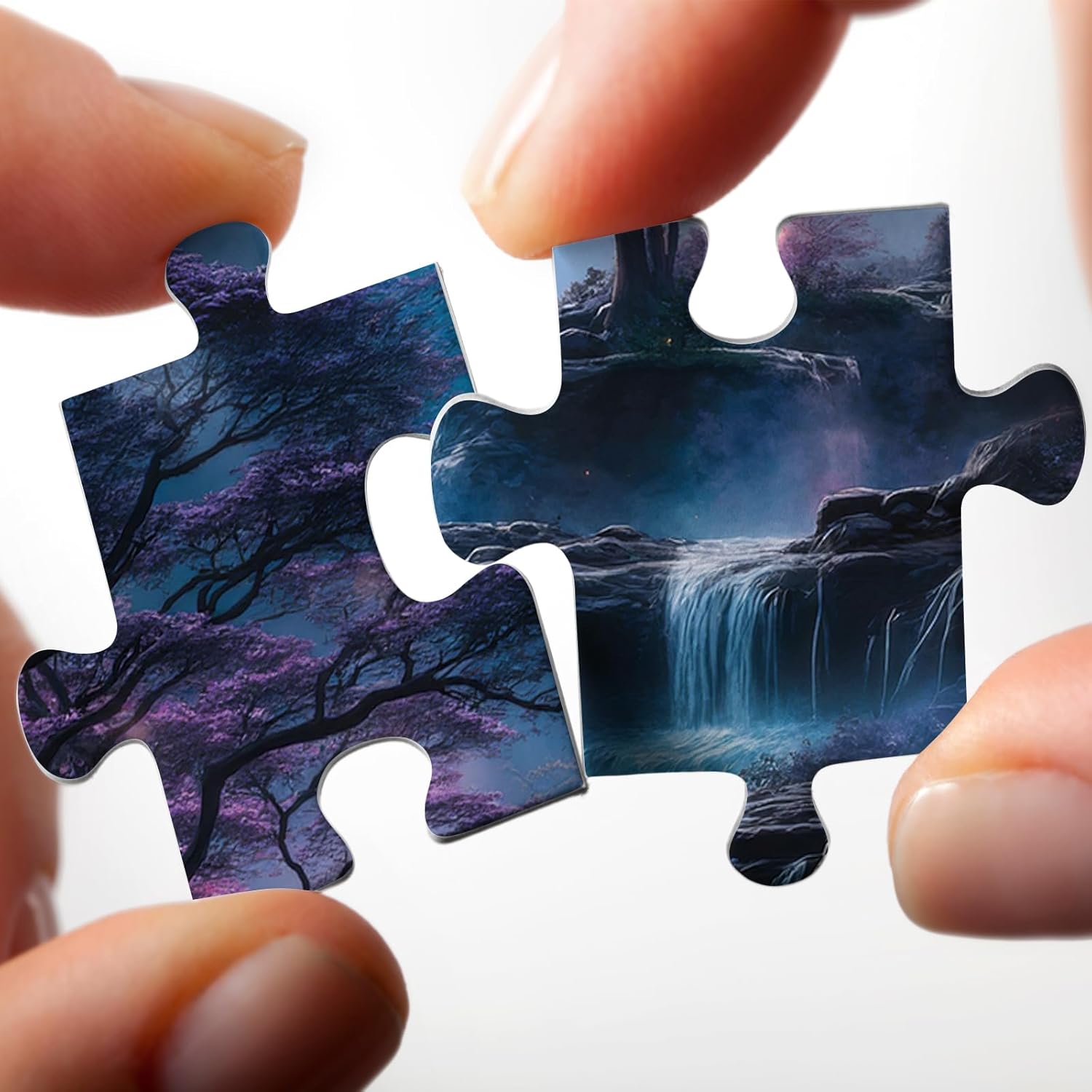 Fantasy Waterfall Landscape Puzzles for Adults 1000 Pieces, Purple Scenery Mountain Jigsaw Puzzle, Beautiful Difficult Art Puzzles