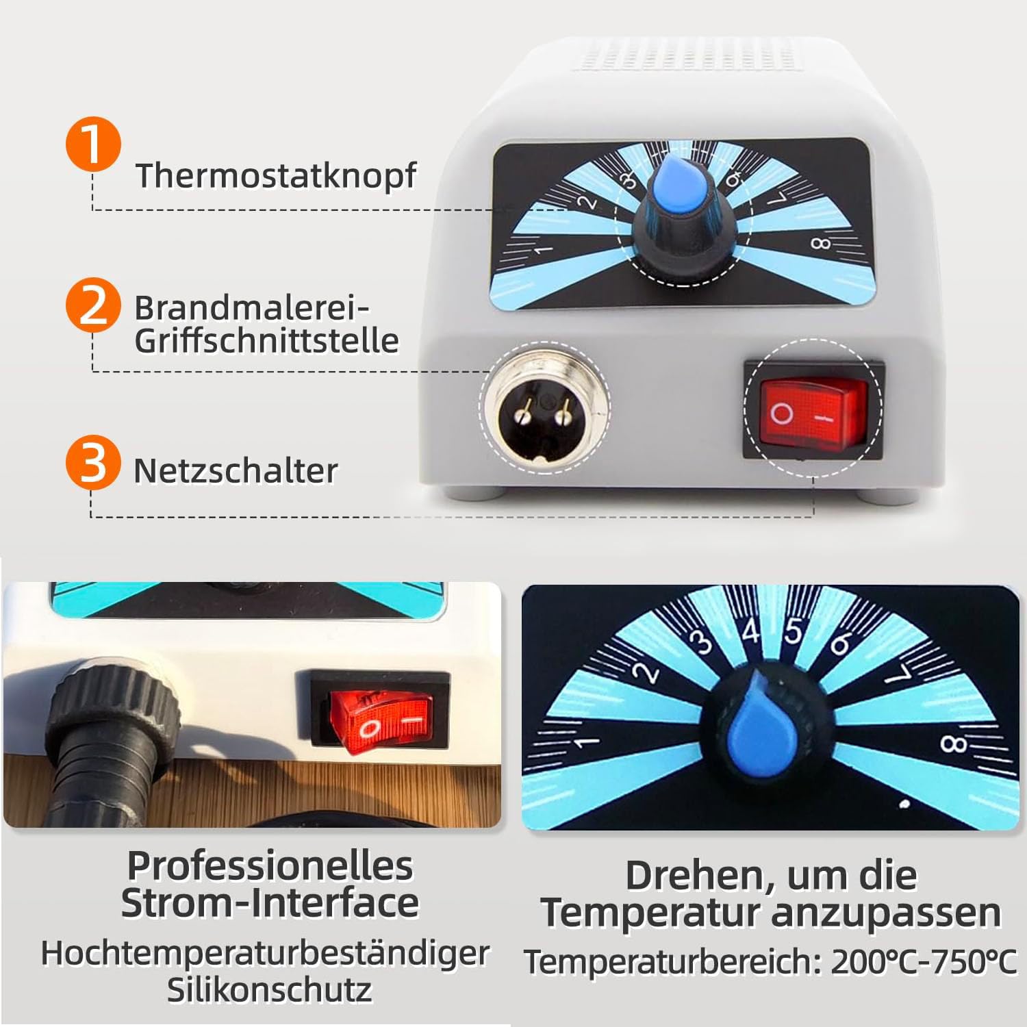 Brandmalstation,Brandmalerei Set Bastelset Lötstation Lötkolben Set einstellbare Temperatur 200℃ - 800 ℃ Brennkolben 25W mit 30tlg Lötspitzen, Holzbrennstation, Brandmalkolben für Holz, Le