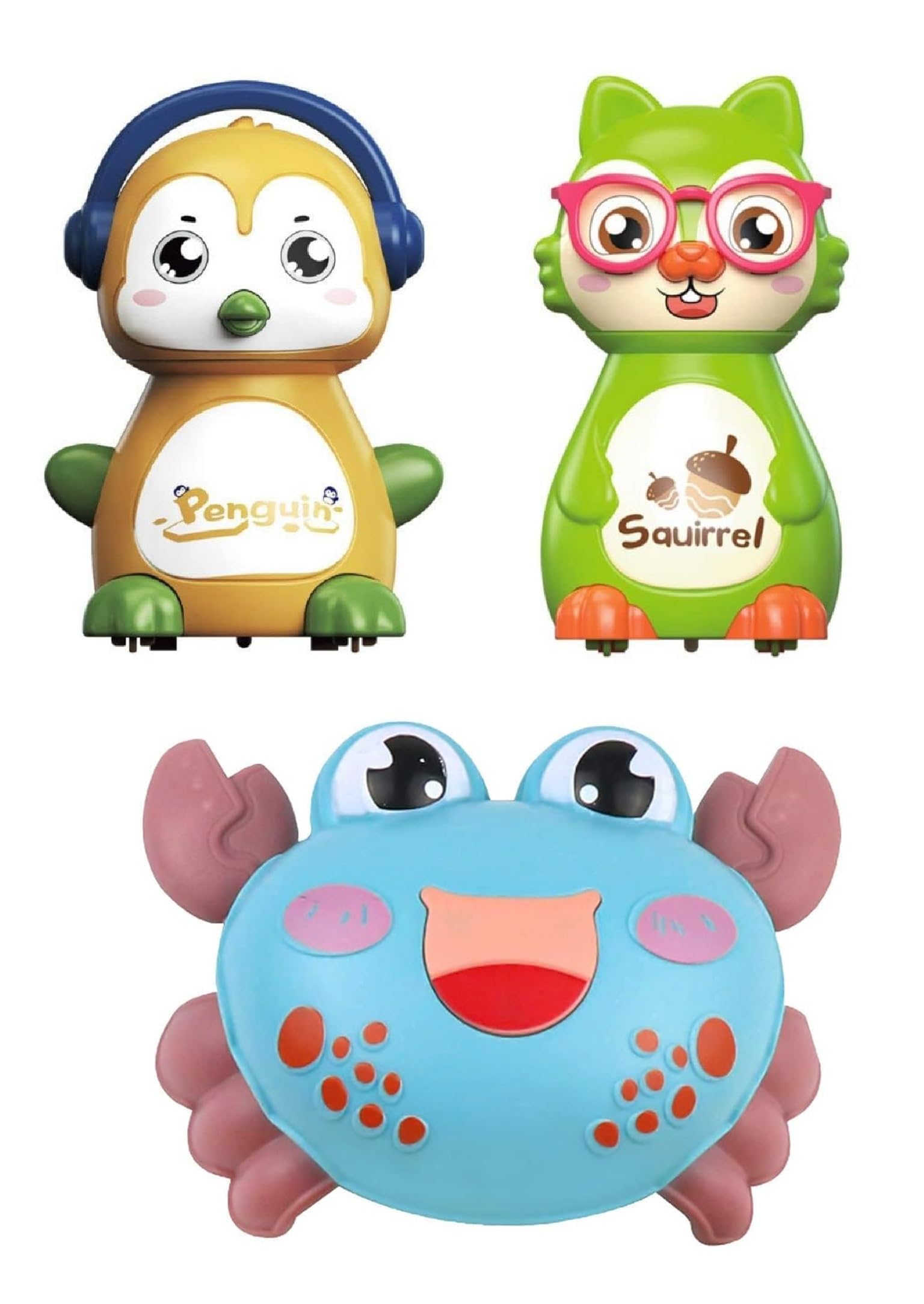 Bestie toys Press and Go Penguin ,Squirrel and Crab Vehicles Toy for 1, 2, 3 Year Old Boy & Girl Baby and Toddlers Bath Toys Press & Go Crawling Toys for Kids(Pack of 3) (Toddler Cars)