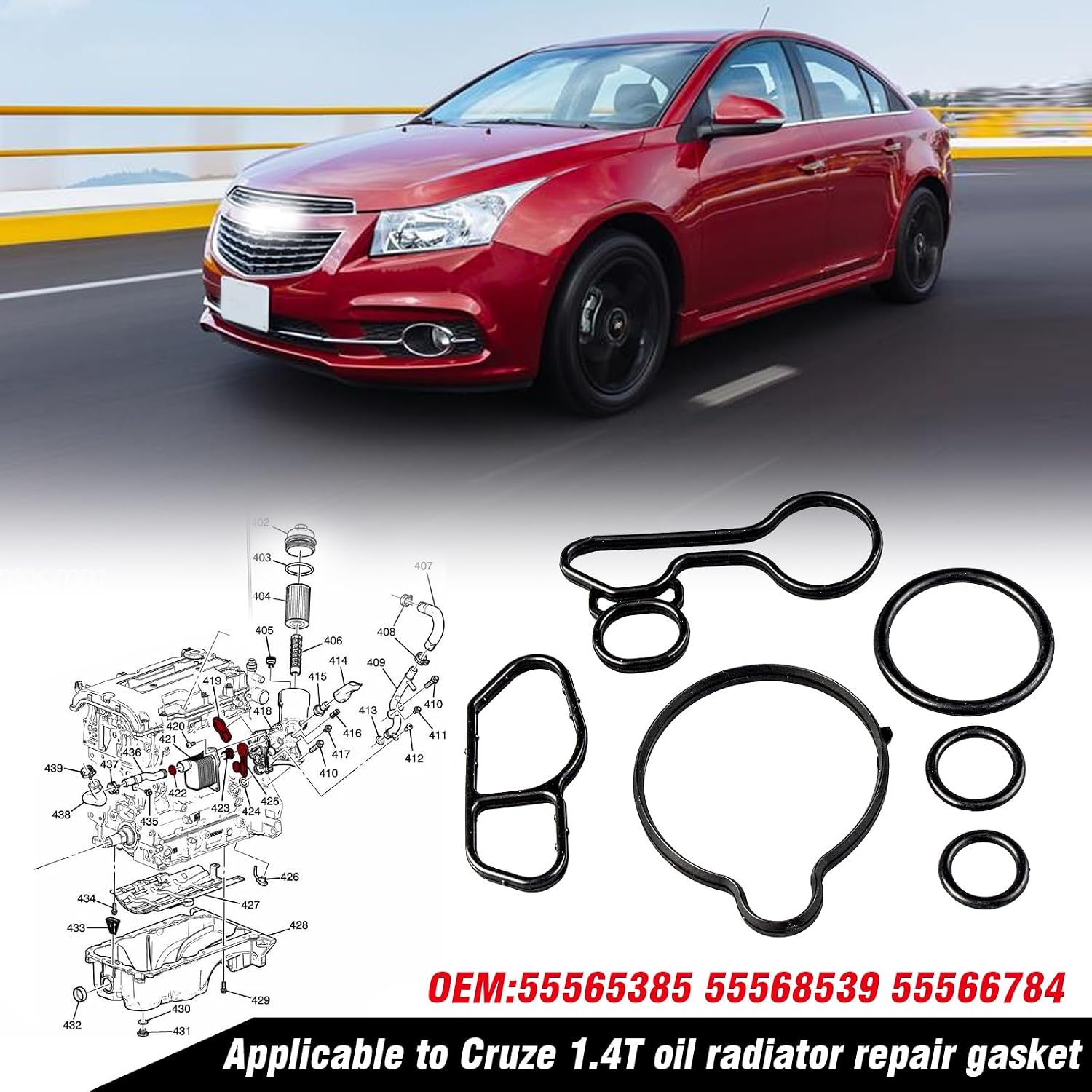 Oil Cooler Thermostat Housing Seals Gasket Kit Compatible with Chevrolet Cruze Limited Sonic Trax 1.4L Turbocharged Oil Filter Housing