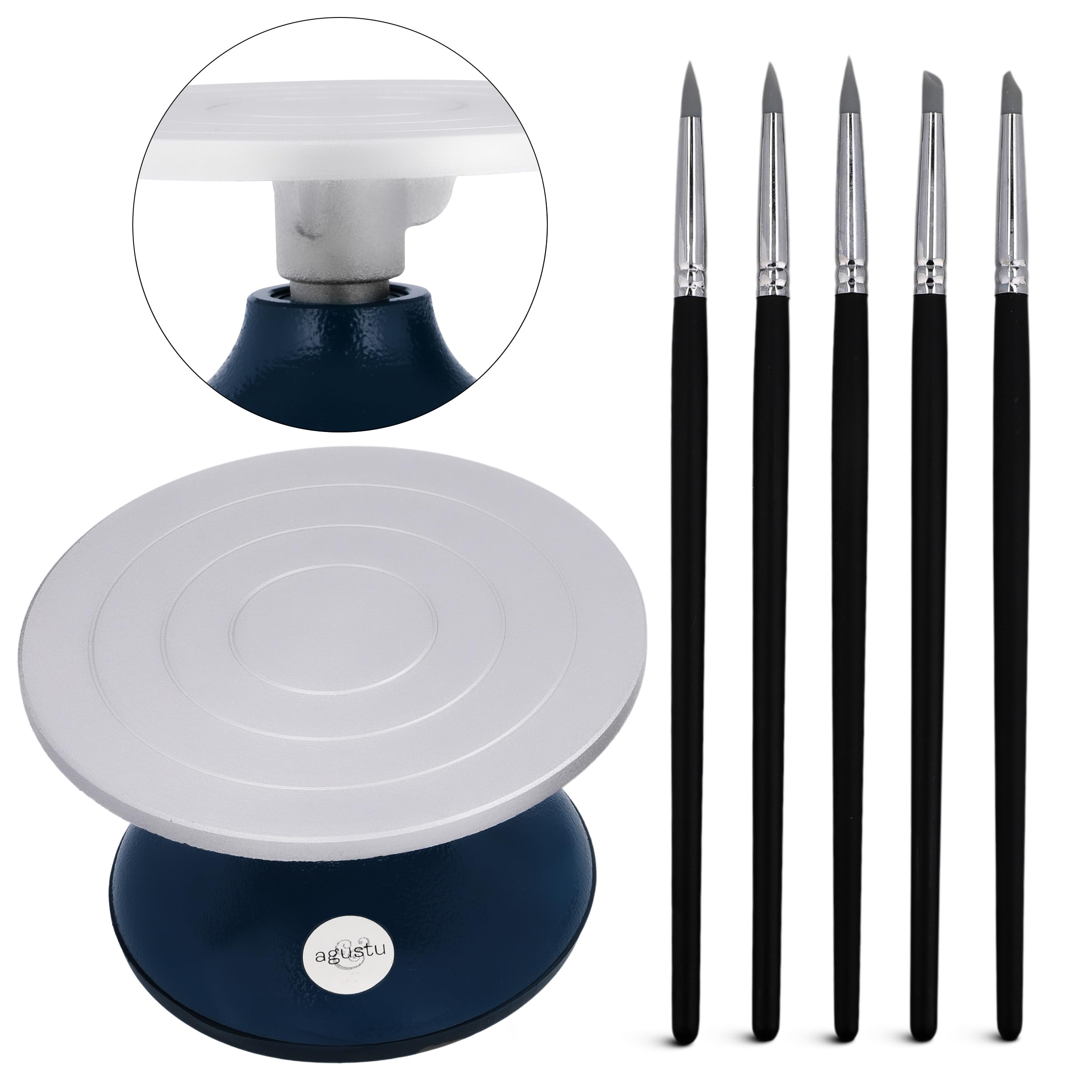 Tornio Da Ceramica Manuale 18cm Con Base Antiscivolo – Giradischi In Metallo Con Cuscinetti A Sfera, Set Da 5 Strumenti Per Modellare Argilla - 2