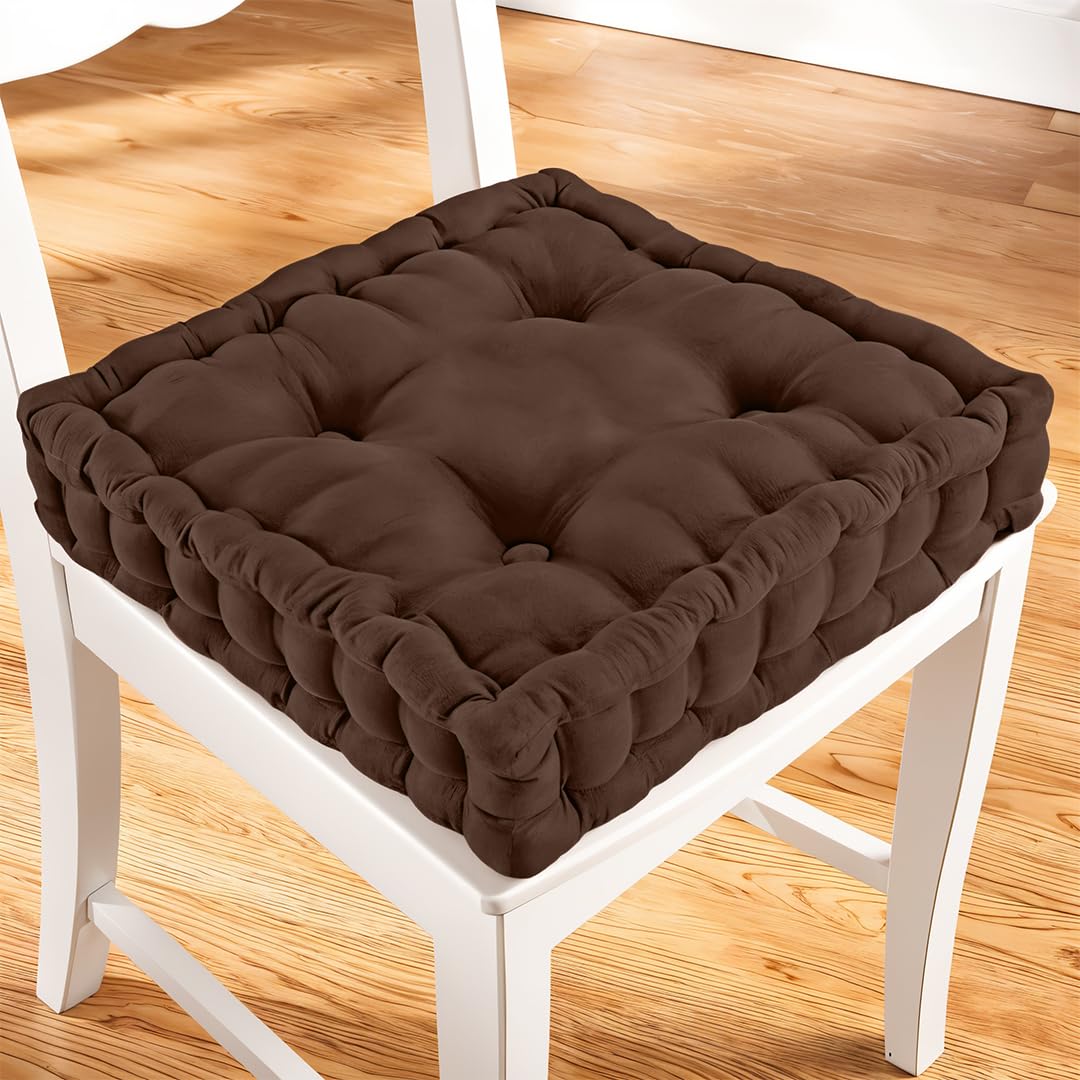 ZZZMRH Chair Cushions Booster Seat - 45cm x 45cm Outdoor Cushions - Garden Chair, Car Seat Cushions 100% Cotton Floor Cushion - Soft Seat Pad For Elderly, WheelChair, Post-Operative - Chocolate