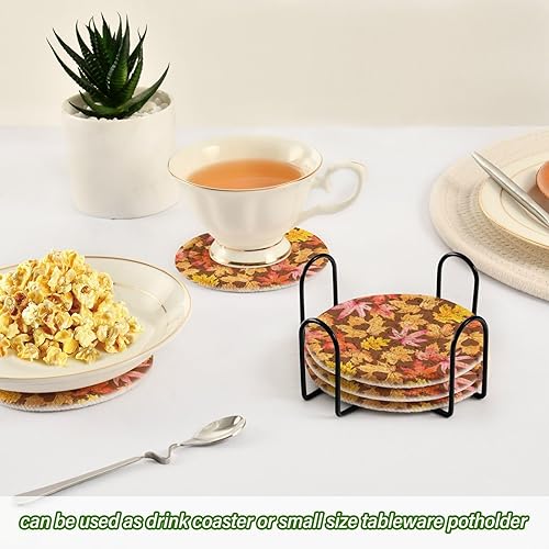 Miniatura 6 de Drink Coasters Absorbent Set with Holder 6 Pack Office Coasters for Drinks Coasters Porta Vasos para Mesas Watercolor Fall Maple