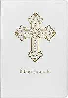 Bíblia Sagrada Católica, Letra Grande, Cruz, Couro-soft branca, Leitura Perfeita