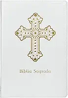 Bíblia Sagrada Católica, Letra Grande, Capa luxo branca, Cruz, Leitura Perfeita