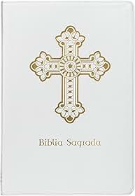 Bíblia Sagrada Católica, Letra Grande, Capa luxo branca, Cruz, Leitura Perfeita