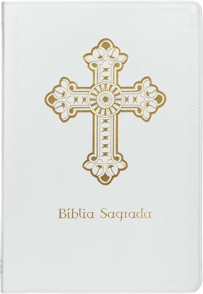 Bíblia Sagrada Católica, Letra Grande, Capa luxo branca, Cruz, Leitura Perfeita