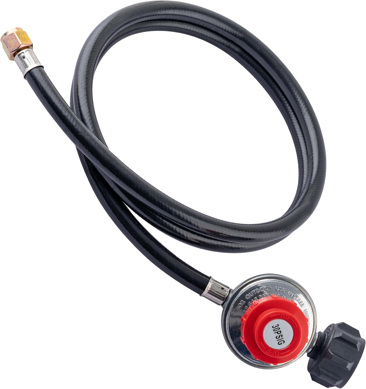 4FT 0–30 PSI Adjustable Propane Regulator with Hose High Pressure Gauge Gas Flow Indicator QCC1/Type1 Stainless Braided 3/8 Flare Fitting 350PSI LP for Fire Pit Turkey Fryer Burner Heater Cooker Grill