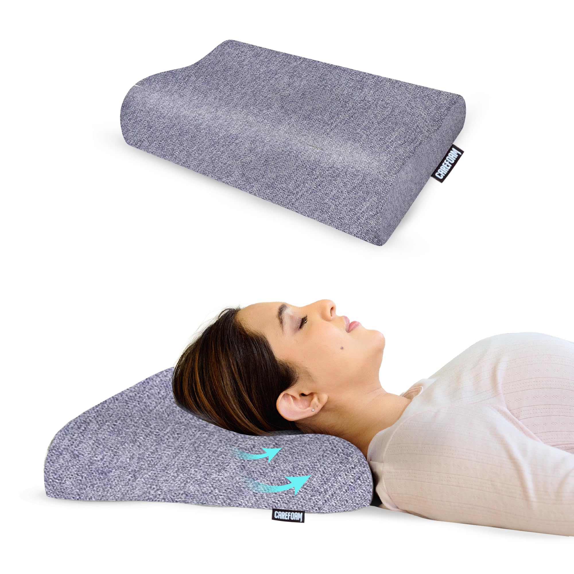 CareFoam Memory Foam Cervical Neck Pillow | 2 Years Warranty | Pain Relief Sleep, Improves Posture Spinal Alignment, Neck Pain Relief | 23 x 14 x 4.5 Inch | Blue Melange Cover | Pack of 1-image-14