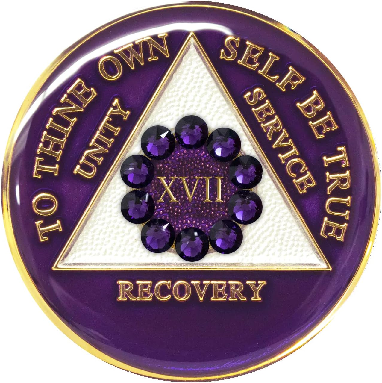 AA Chip | Sobriety Coin | Recovery Gift | Purple Medallion with Unity Bling