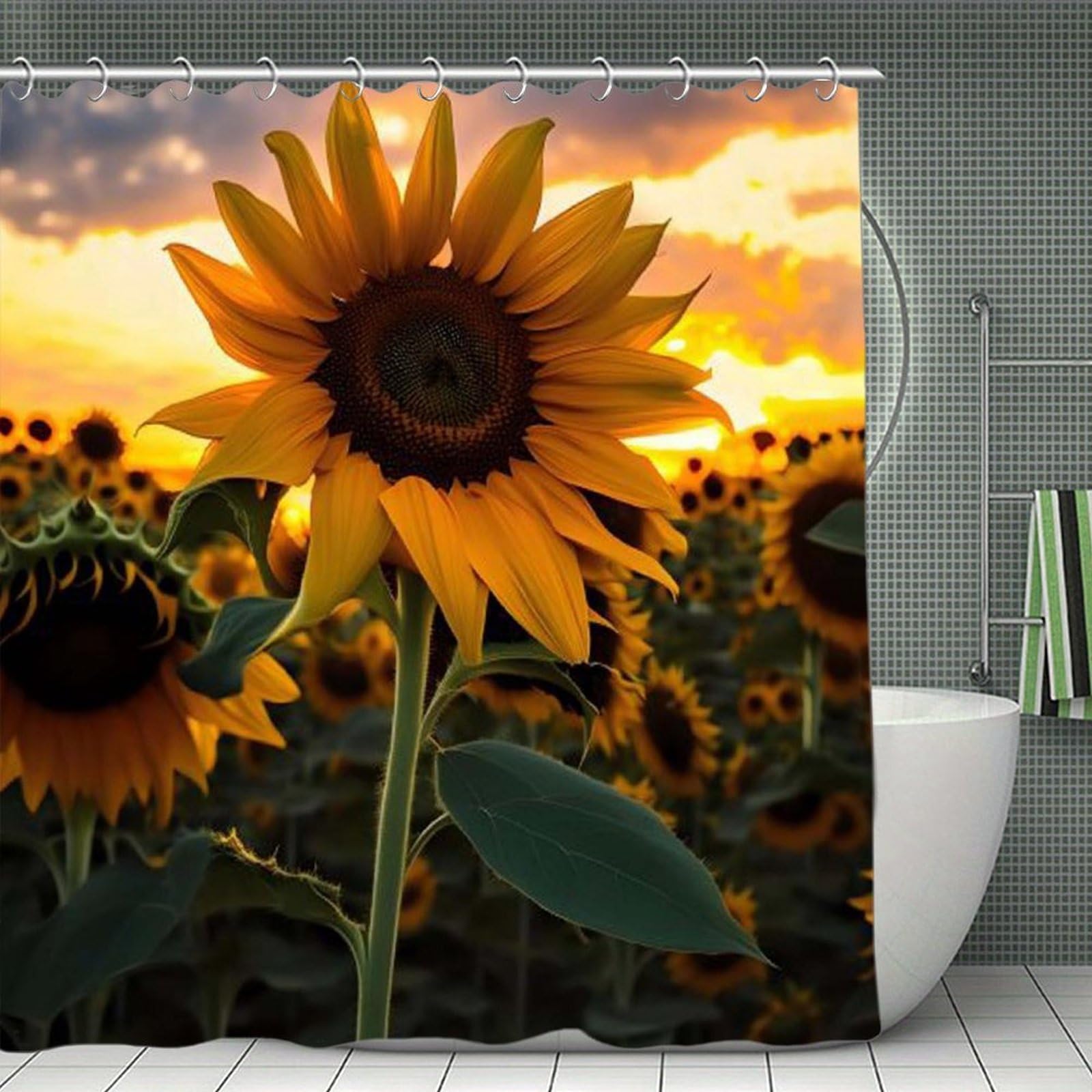 VstaDank Farm Sunflower Shower Curtain Waterproof Bathroom Curtain with Hooks Luxury Weighted Bath Curtains for Bathtubs Showers Room Dividers Decorative Shower Curtains 71x71 in