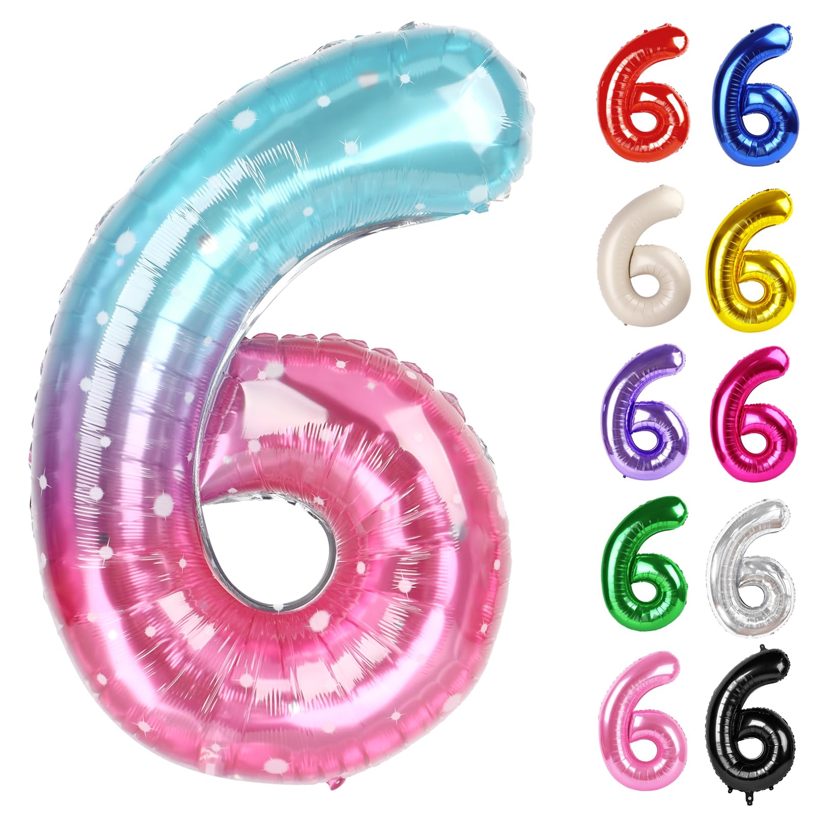 Starry Sky Number 6 Balloon 40 Inch, 6 Balloon Number, 6th Birthday Decorations, Starry Sky Party Supplies for Boys Girls