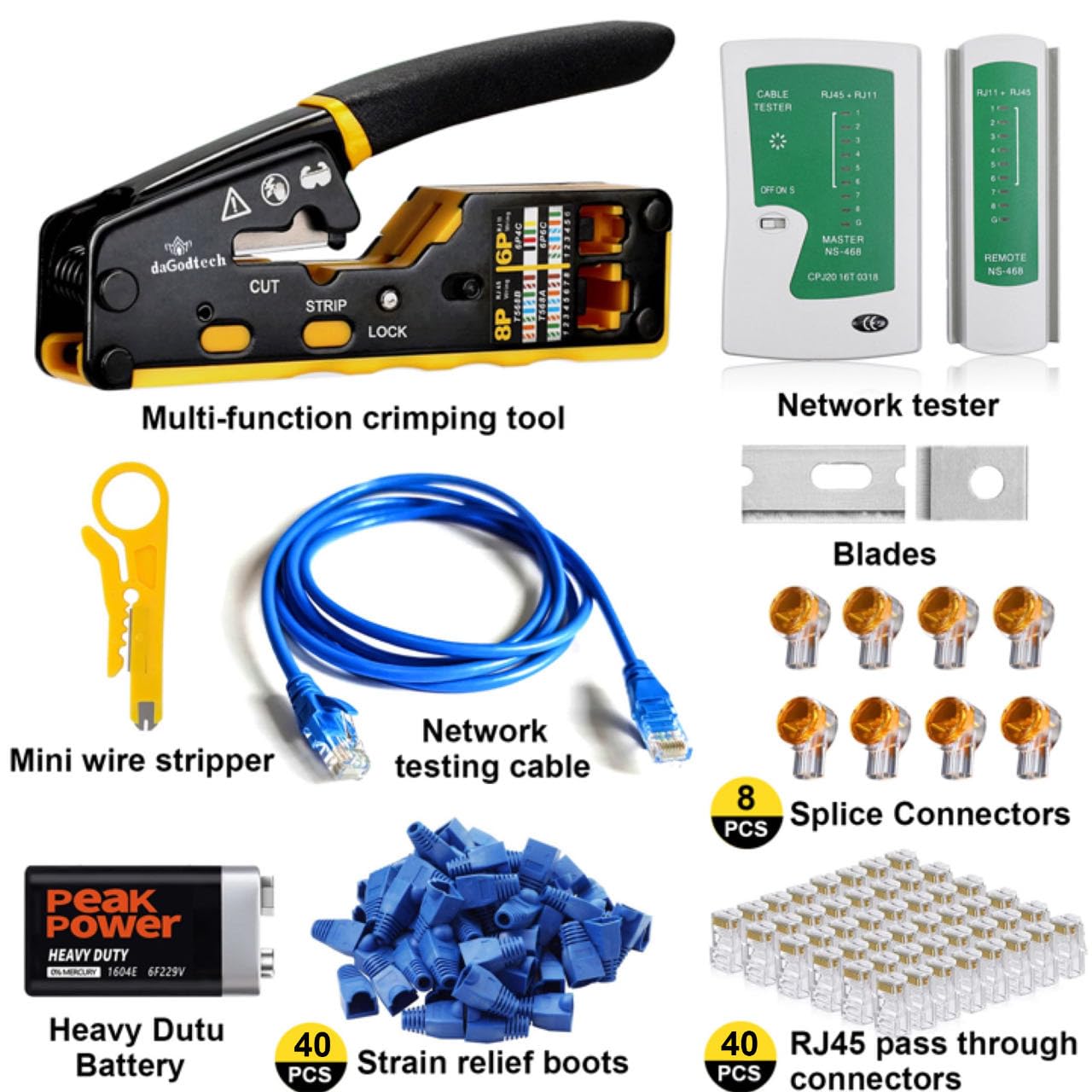 Kit di strumenti di rete – RJ45 Ethernet Computer Manutenzione Ethernet Crimpatrice Kit di riparazione LAN Taster Set per RJ45 Cat5e Cat 6 Cable Crimper Wire Cutter Internet Toolbox