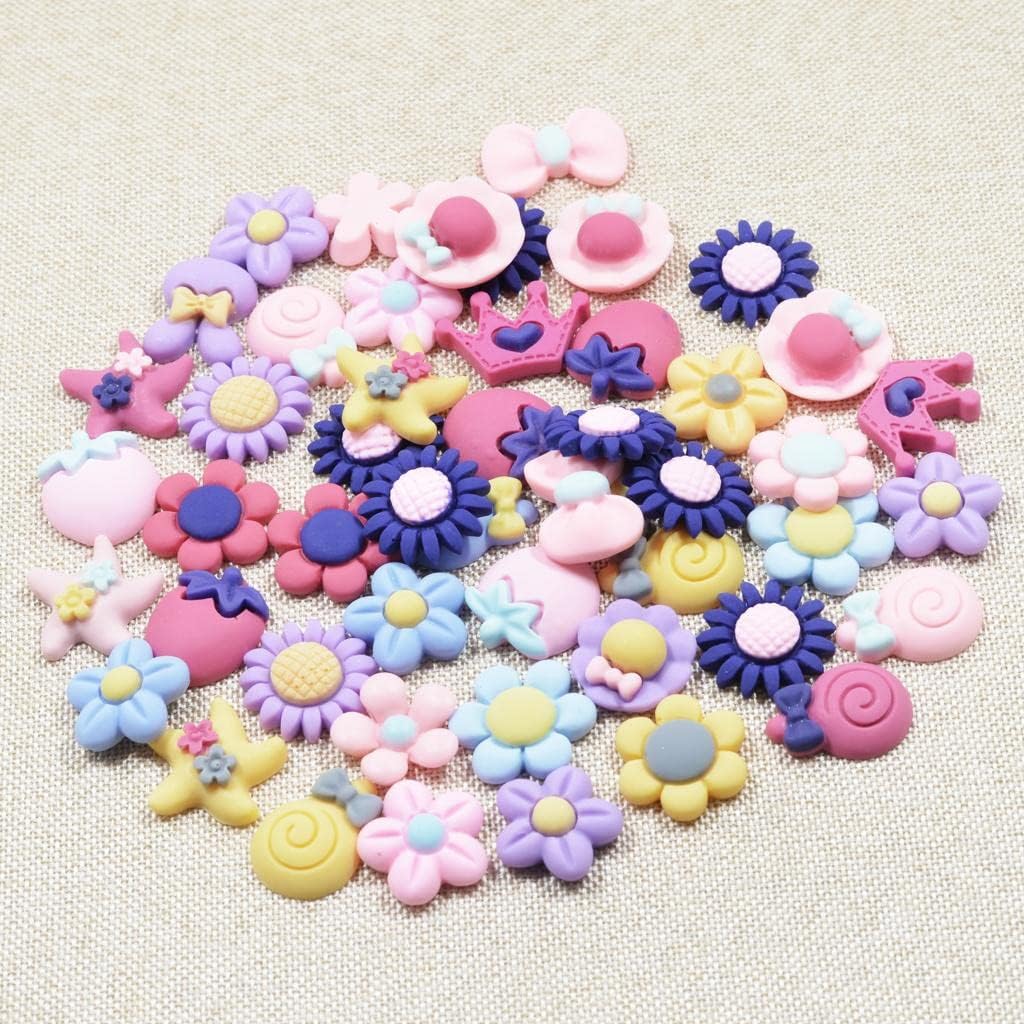 JAZZY PEARLS® 50 Pieces Lots Mixed DIY Kawaii Flatbacks Resin Flat Back Flowers Star Lollipop Cabochon Buttons Scrapbooking Slime Charm DIY Embellishment Craft