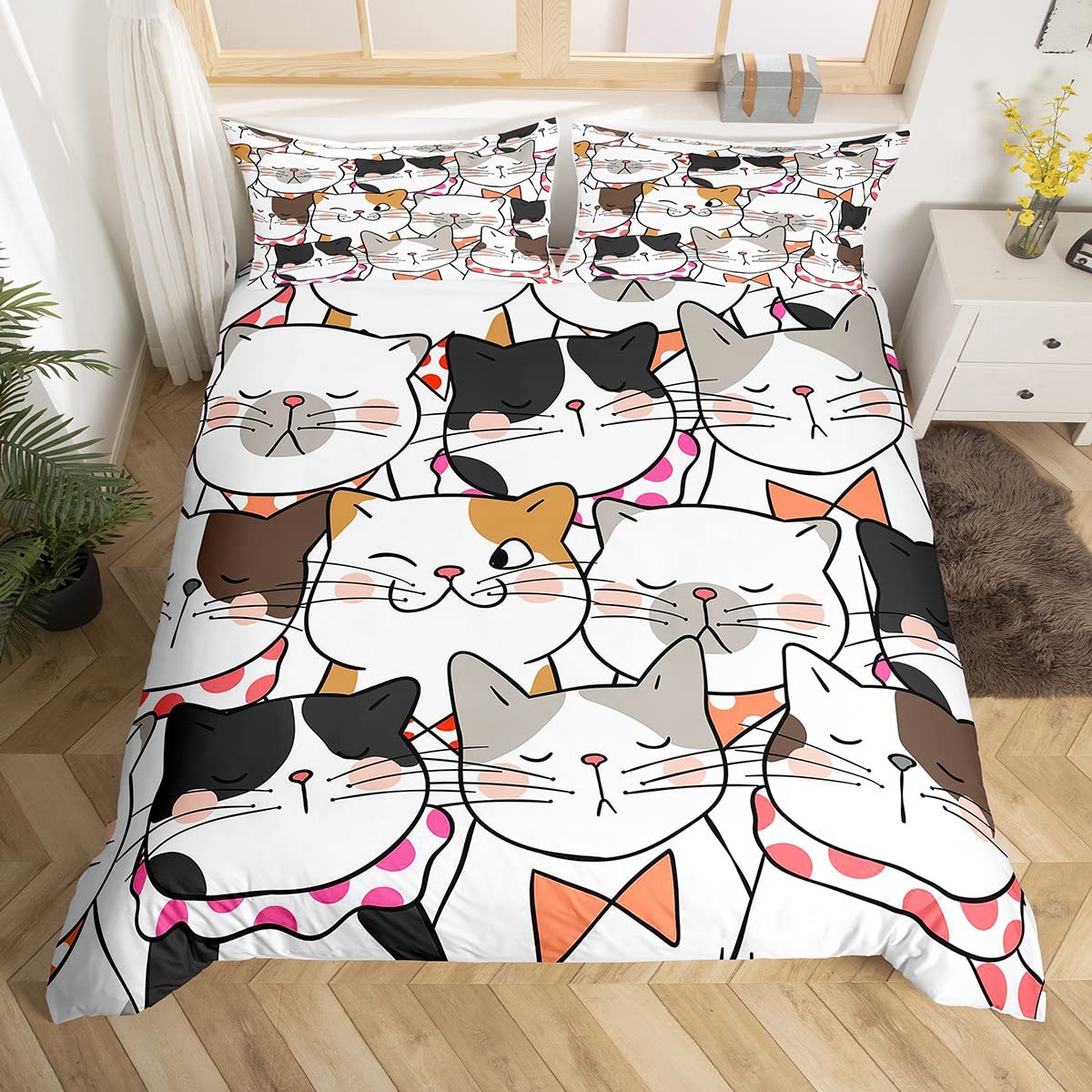 Homemissing Boys Multicoloured 4 Kids Cat Duvet Cover Set Cute Pet Cats Bedding Set For Children Girls Cartoon Funny Comforter Cover Cat Lover's Animal Quilt Cover 2Pcs Single Size