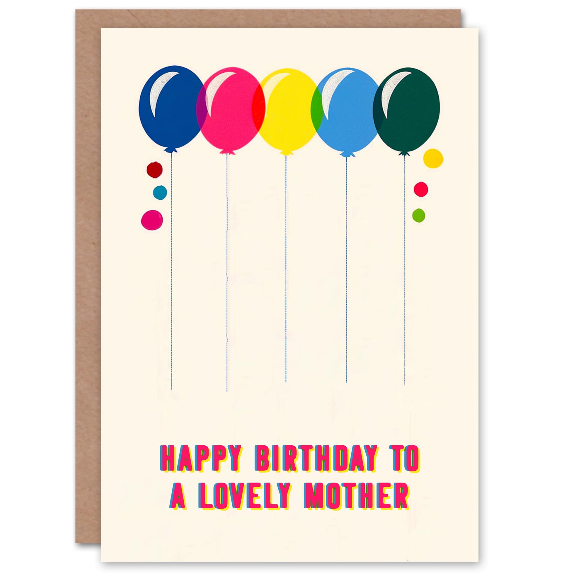 Artery8 Mother Happy Birthday Card Fun Colourful Cheerful Pink Blue Yellow Balloons For Her Greeting Card