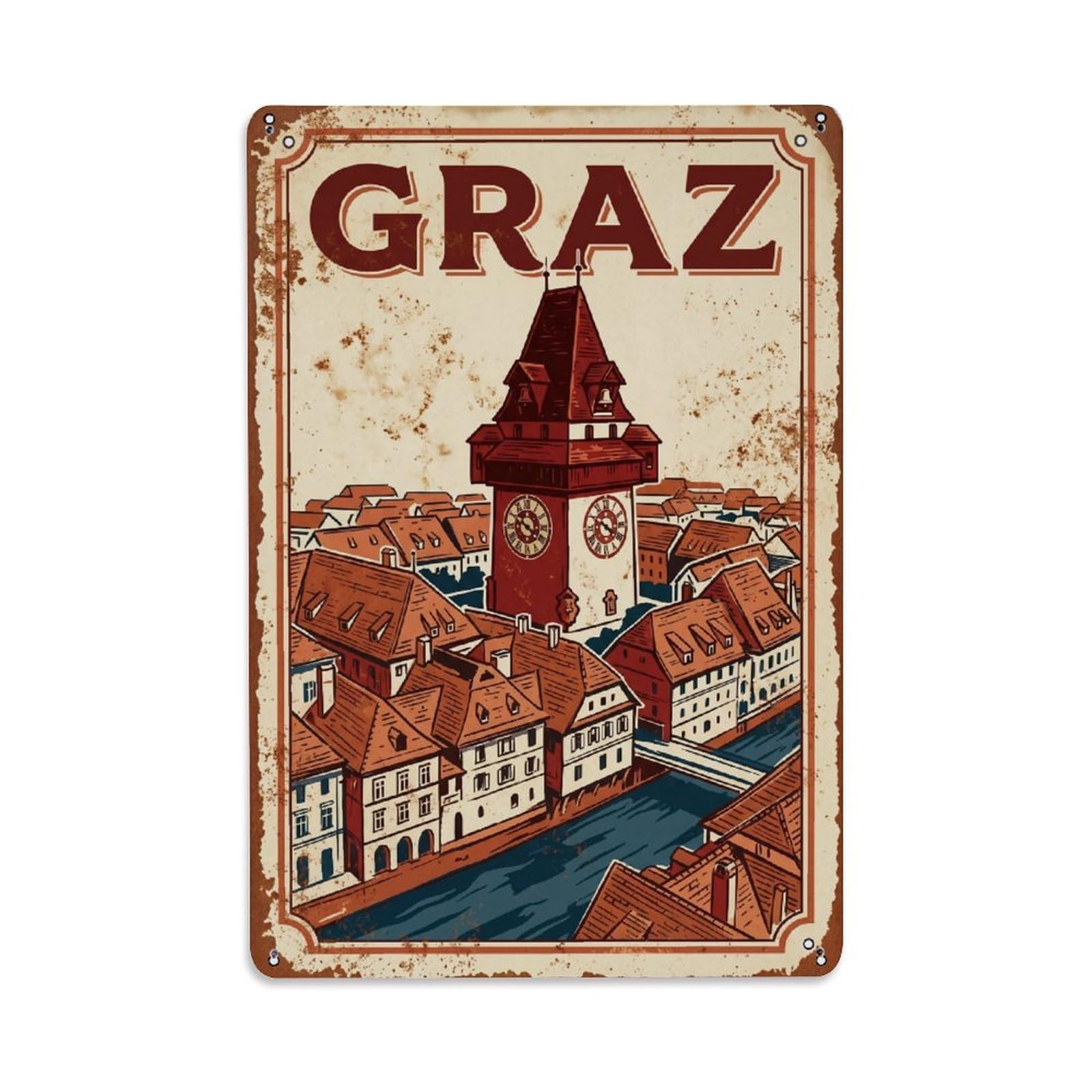 Cmhok Vintage Style Vintage Travel Graz Austria Metal Tin Sign Wall Decor For Cafe, Club, Garden Metal Poster 8X12inch