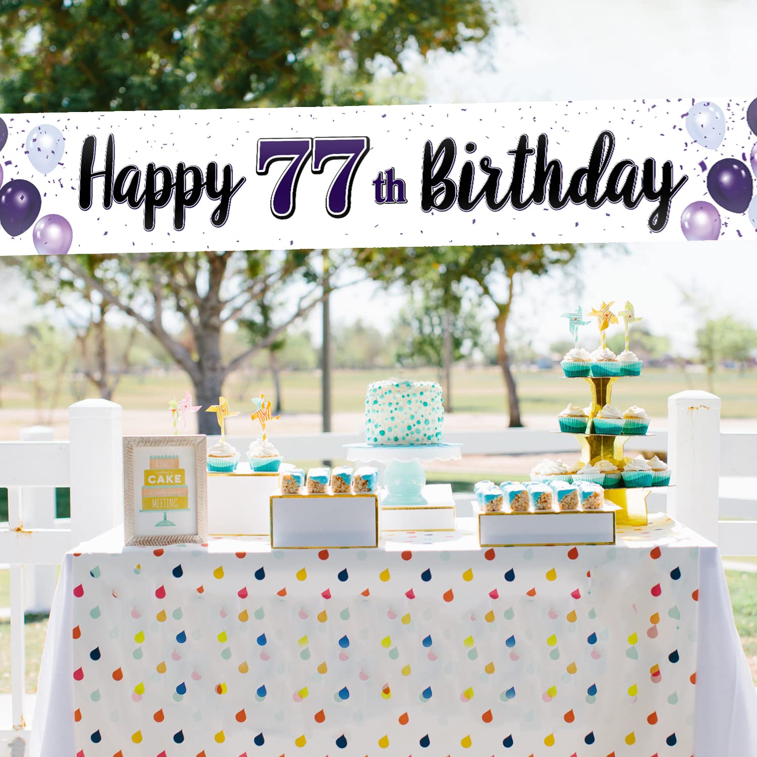 Happy 77th Birthday Banner Backdrop - 4x6ft Pink Purple Gold Party Decorations For Women