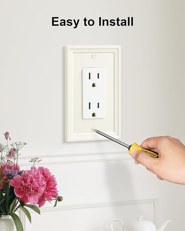 TREEWELL 4-Pack Decorator Outlet Cover Plate, Light Almond Modern Decorative Switch Plates and Outlet Covers, Natural Bamboo Fiber Wall Plates for Electrical Outlets by treewell - Image 6