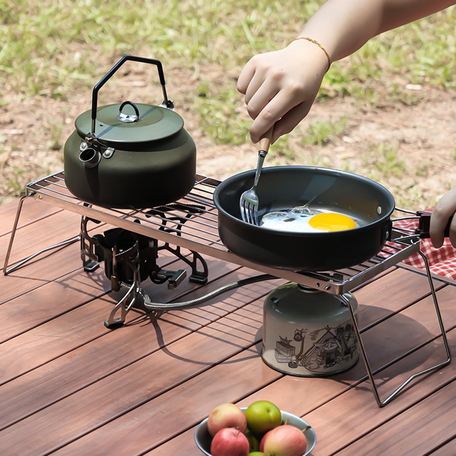 Grill à feu ouvert ， Grill à feu de camp pliable grill réglable en acier inoxydable, construction en acier solide, pliable peut l'utiliser de longue date/grand pour le camping