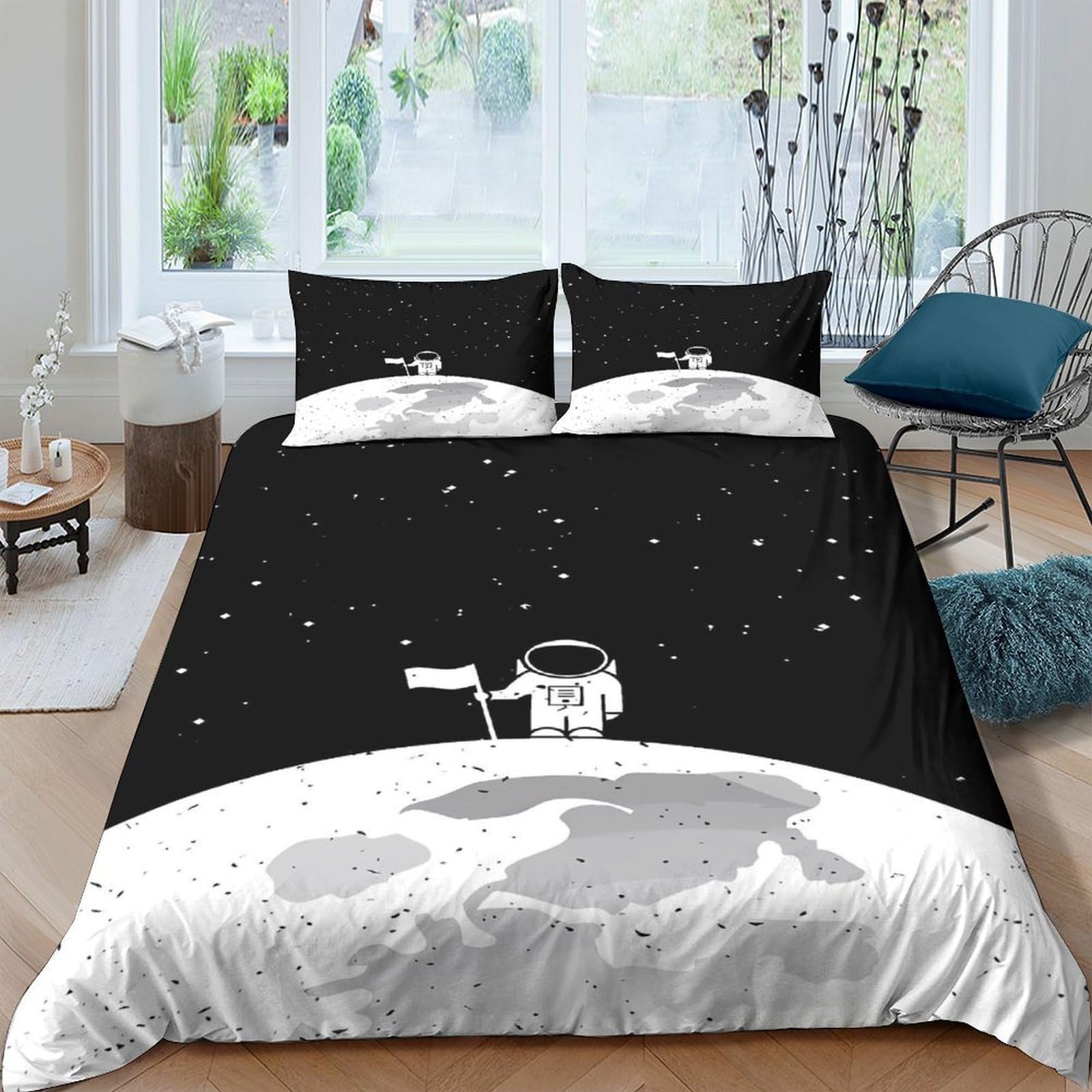 Ctjqhvkz Style-7 3D Printed Moon Astronaut Fitted Sheet Microfiber Soft Black Star Space Bed Cover For Bedroom Guest Room Dorm Decor Single（135X200cm）