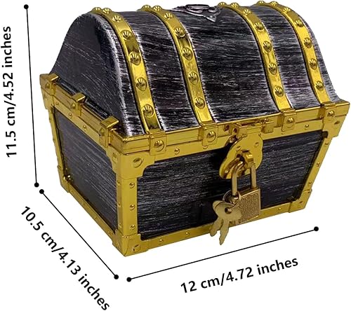 Miniatura 4 de Caja de almacenamiento de cofre del tesoro pirata para niños, borde dorado decorativo con cerradura y llave para cumpleaños de niños, Halloween,