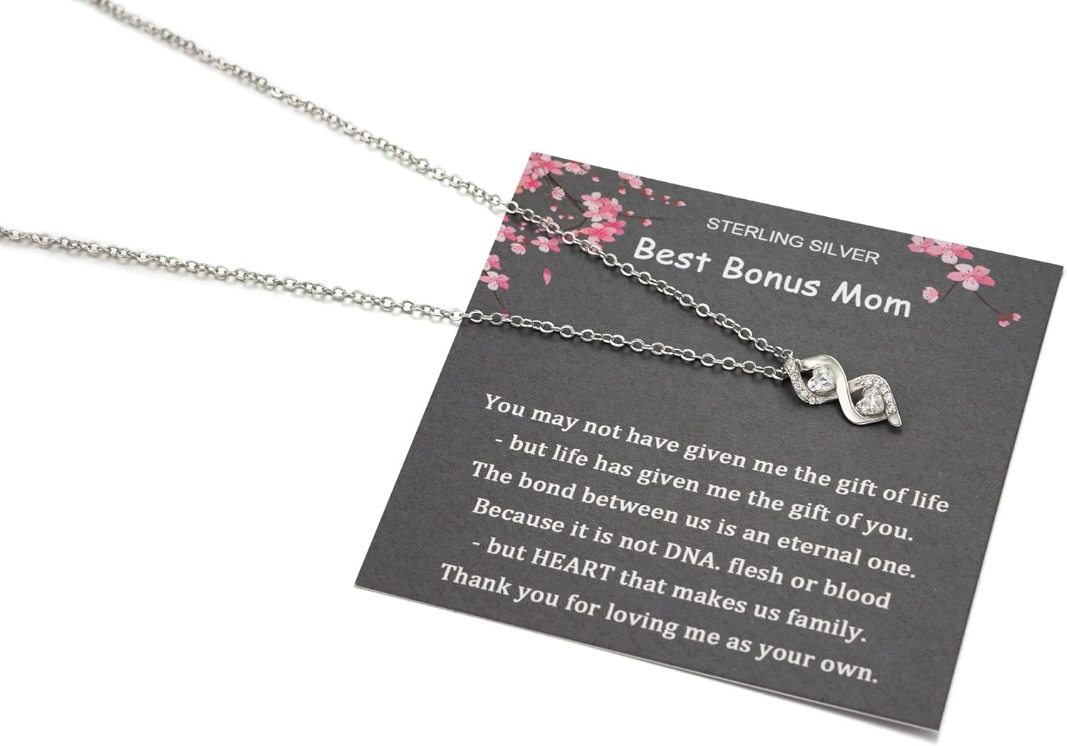 Bonus Mom Gifts from Daughter, Stepmother Mother in Law, 925 Sterling Silver Necklace for Stepmom, Bonus Mom Necklace, Mother in Law Adoption Gifts - Image 3