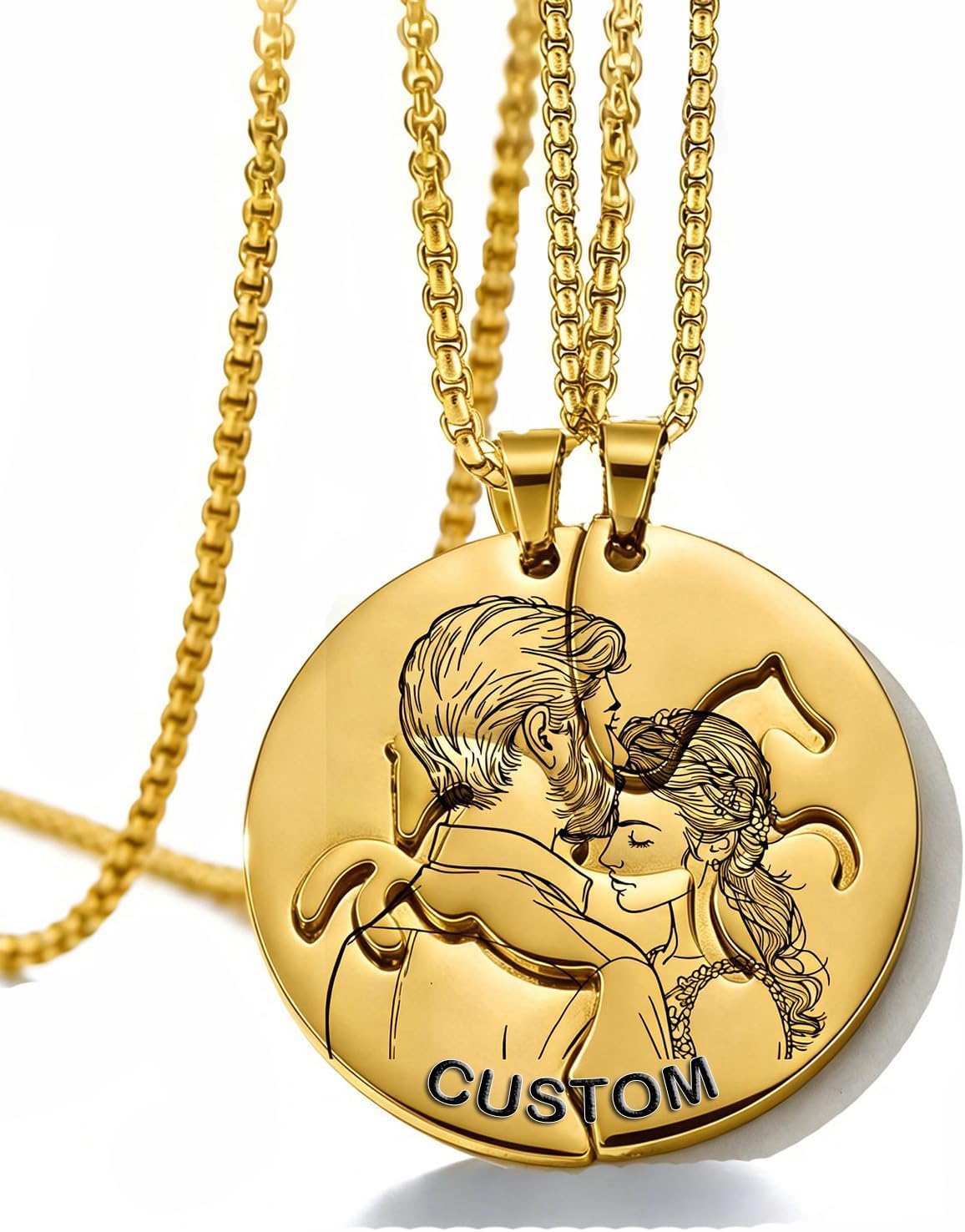 Customize Dog ID Tags Couple Necklace with Photo Text Patterns Love Engraved Pendant Matching Jewelry Valentine's Day Christmas Gift Black Rose Gold Stainless Steel