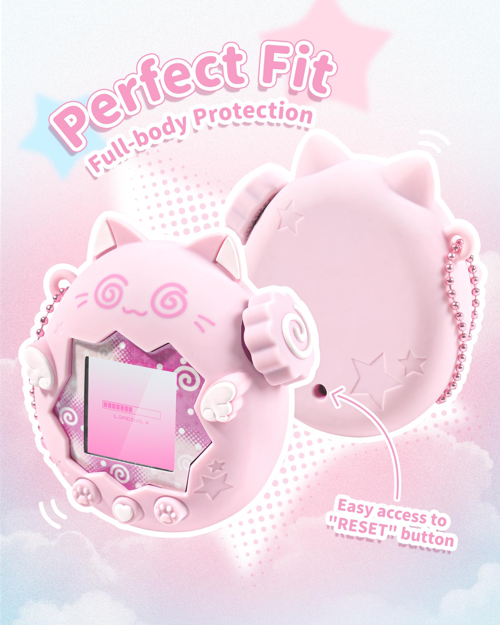 GeekShare Silikonowe etui kompatybilne z Tamagotchi Paradise, miękkie etui ochronne, nakładki na przyciski, naszyjnik z pereł i naklejki, odporna na zarysowania skórka, wygodny zestaw uchwytów (Circle