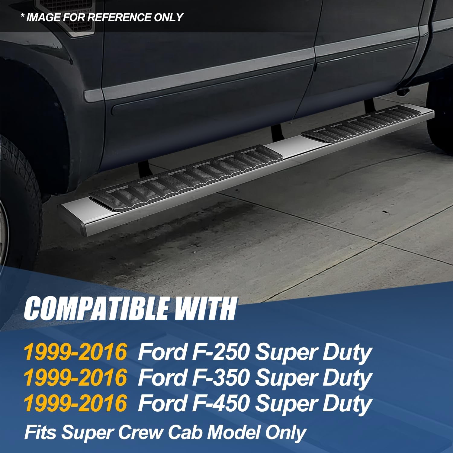 Auto Dynasty Running Boards for 1999-2016 Ford F250 F350 F450 Super Duty Super Crew Cab, Stainless Steel Side Step Rail Nerf Bars, 6" Step Bars, Chrome